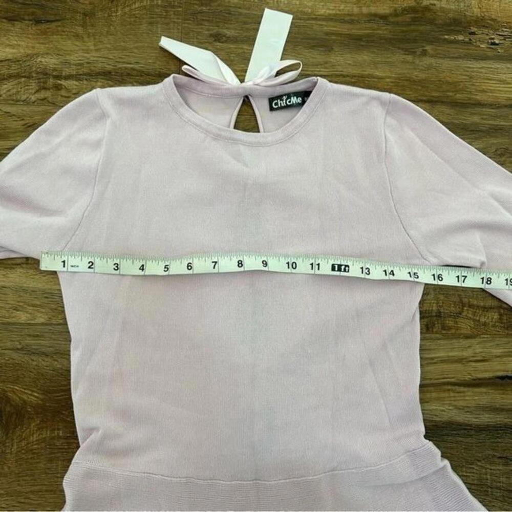 CHIC ME Cut out Back Bow Detail Peplum Knit top Lavender Pink S-M NWOT - Picture 10 of 11